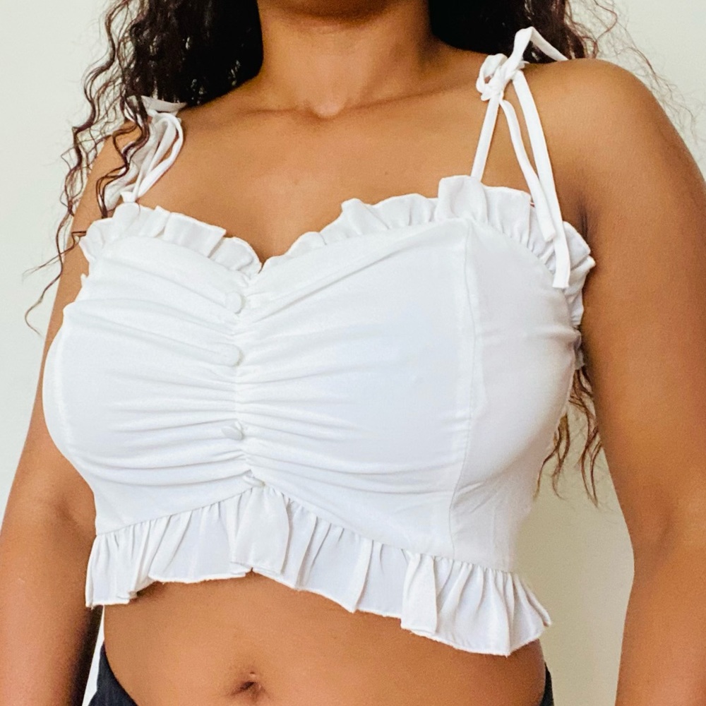 White Crop Top Ruffle Adjustable Straps - Picture 3 of 6